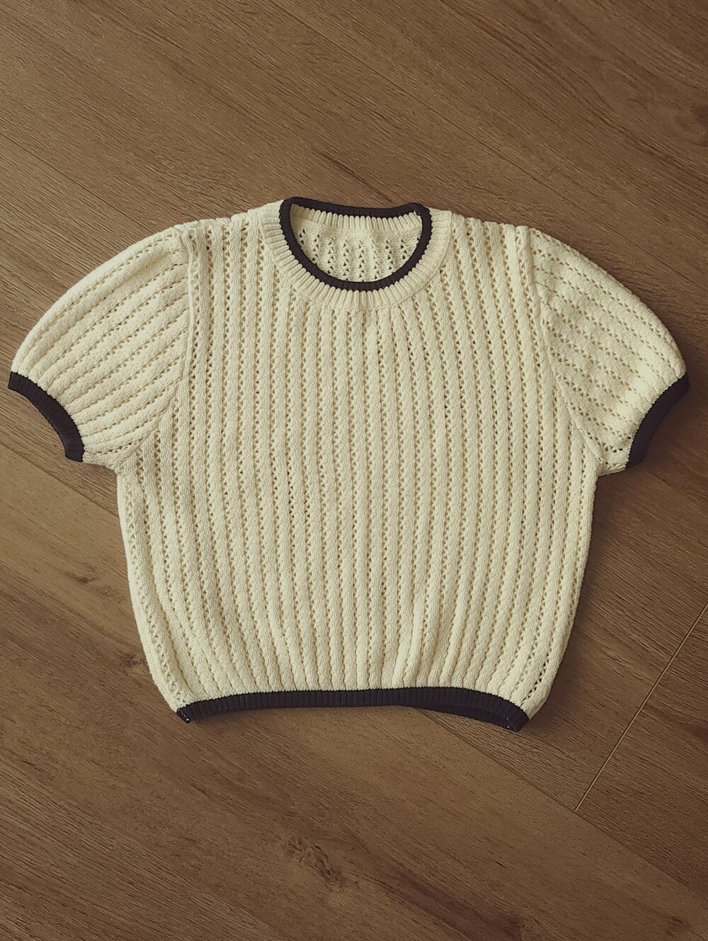 Cider Cream Crewneck Sweater with Black Trim